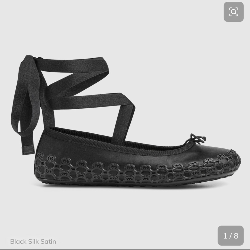 Gucci Cub3d Ballet Flats with Wrap Ribbons – Black Satin